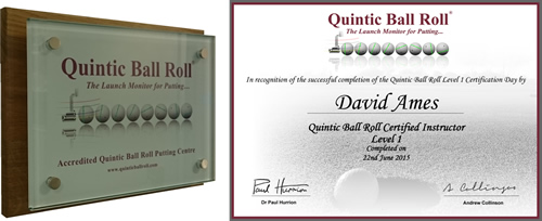 The Quintic Ball Roll Accreditation Plaque and Certified Instructor Certificate